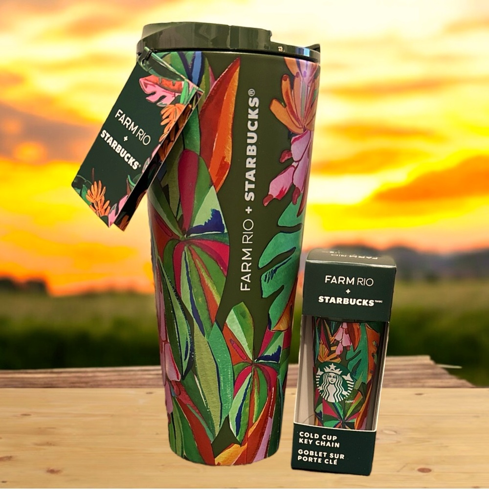 Farm Rio Starbucks Pink and Green Tumbler with Lid